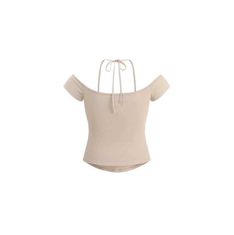 Metal-logo Off-shoulder Tie-up Top