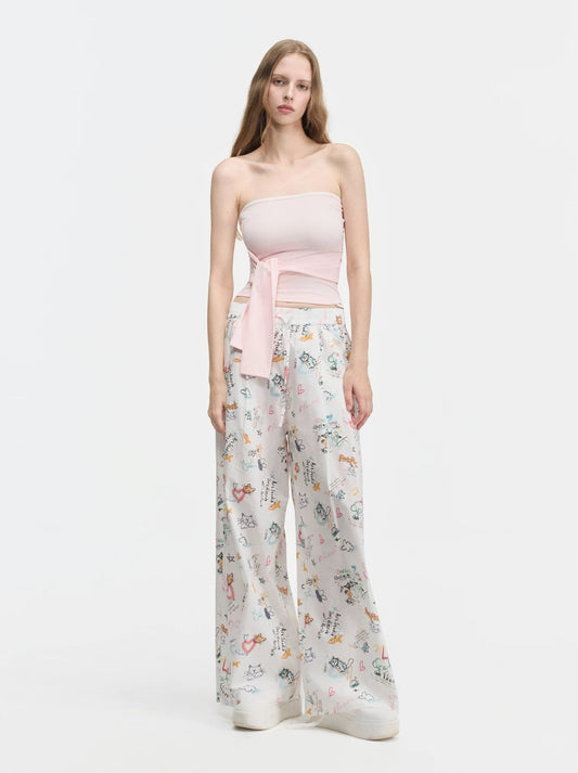 Playful Graffiti Wide-Leg Casual Pants
