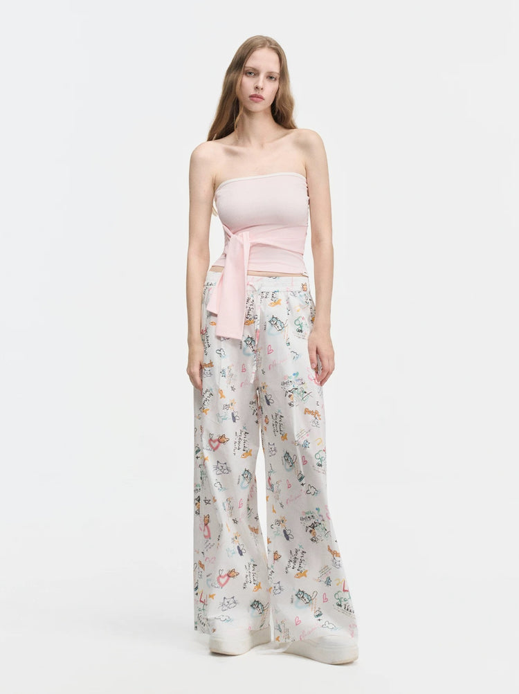 Playful Graffiti Wide-Leg Casual Pants