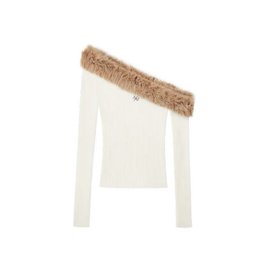 Sculptural Fur-Trim Knit Sweater
