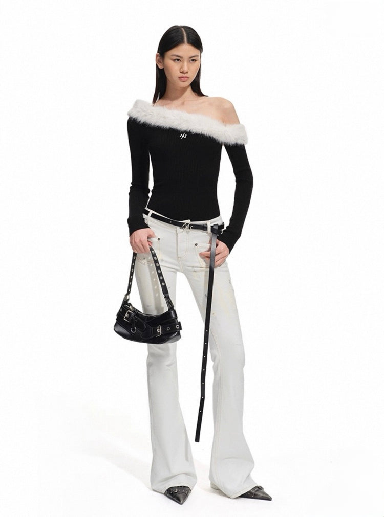 Sculptural Fur-Trim Knit Sweater