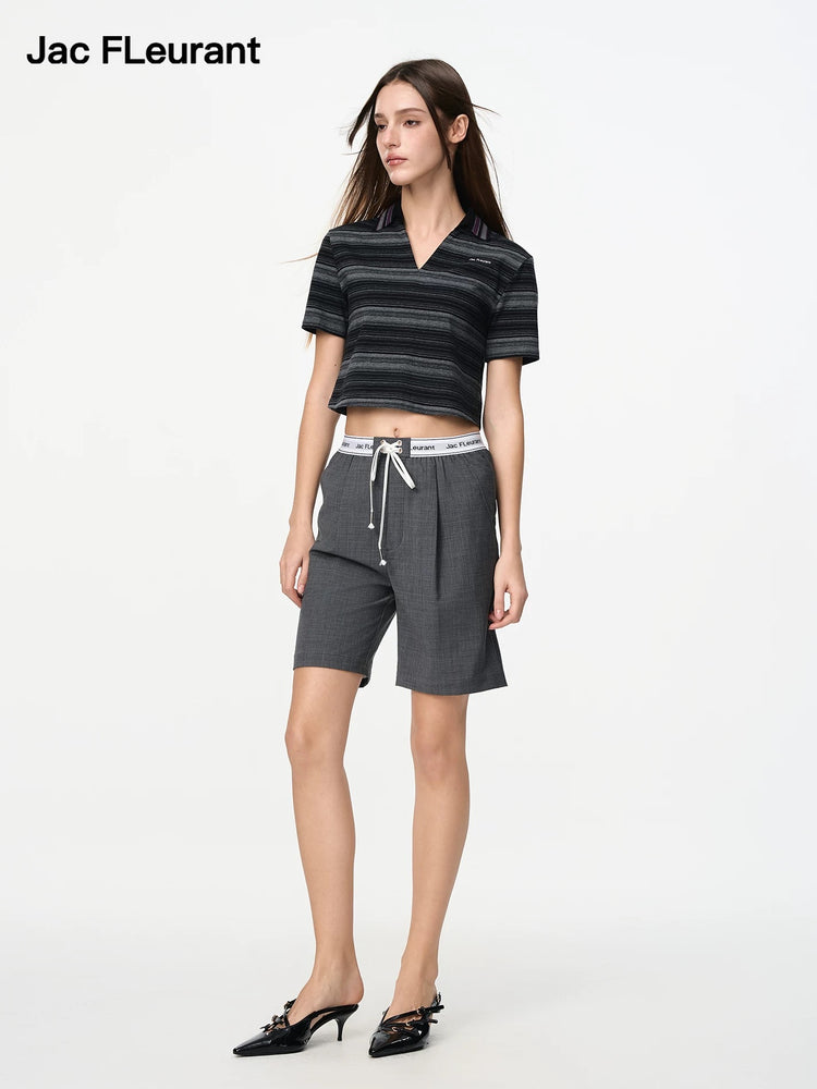 V-Neck Striped Polo Shirt