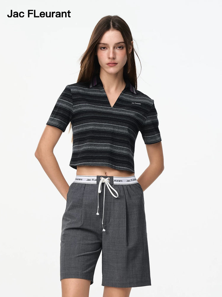 V-Neck Striped Polo Shirt
