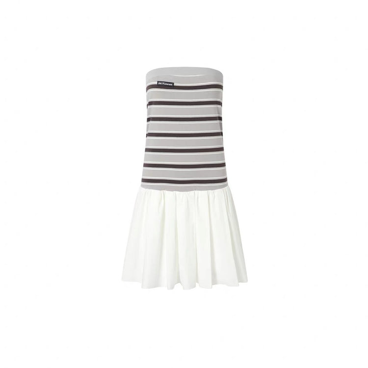 Knitted Patchwork Strapless Striped Pleated Dress