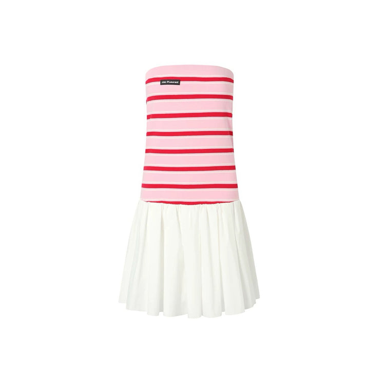 Knitted Patchwork Strapless Striped Pleated Dress