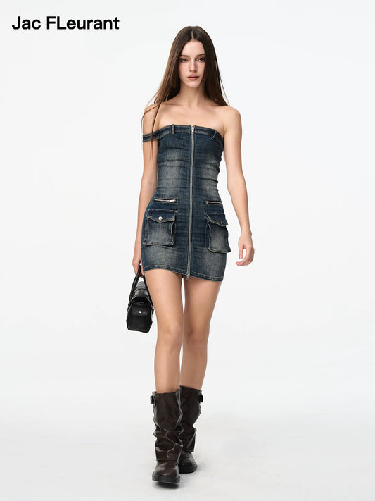 Vintage Washed Denim Strapless Dress