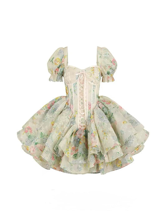 Apricot-based Briar Rose Print Dress