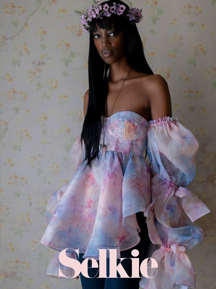 Sunset Rose Lotus-root Sleeve Mini Dress