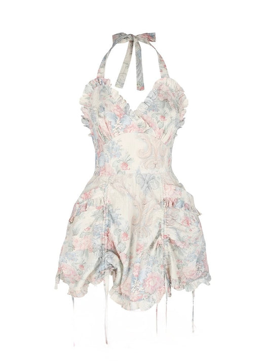 Macaron print Dress Underlayer Shorts Set