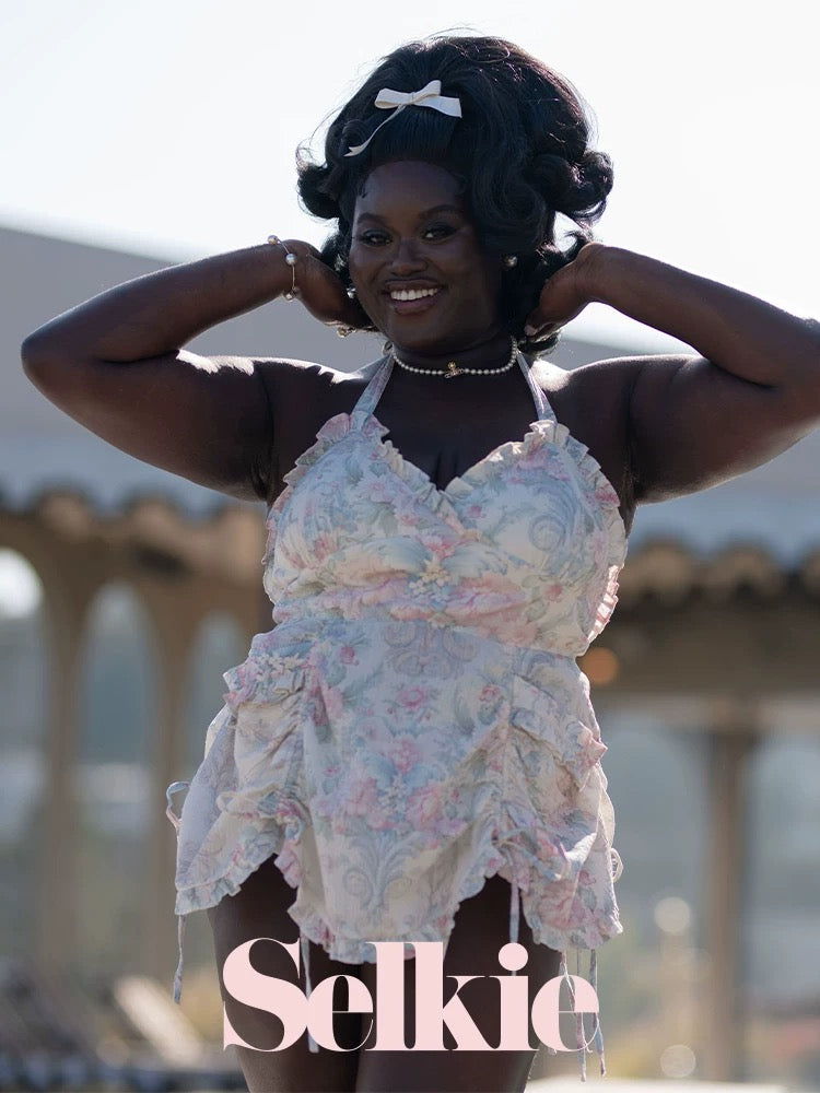Macaron print Dress Underlayer Shorts Set