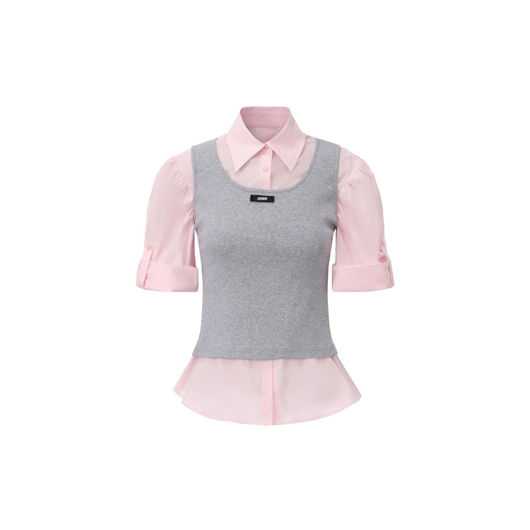Preppy-style Knitted Vest Short-sleeve Shirt