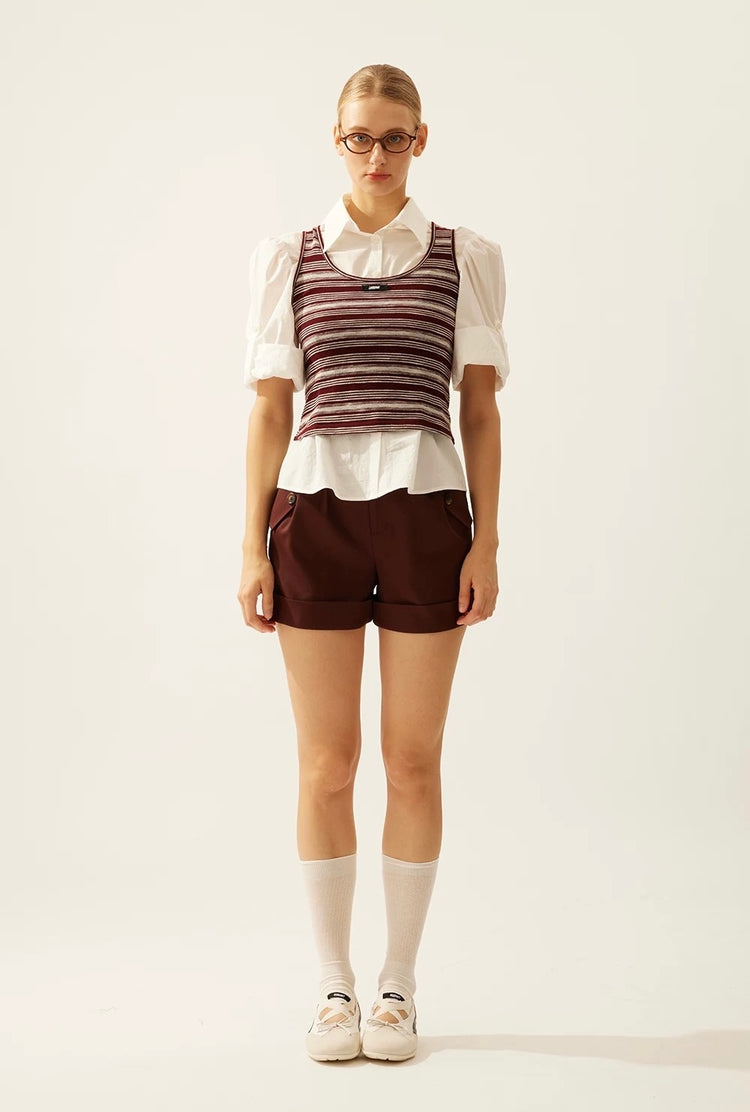 Preppy-style Knitted Vest Short-sleeve Shirt