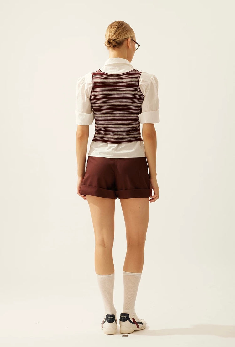 Preppy-style Knitted Vest Short-sleeve Shirt