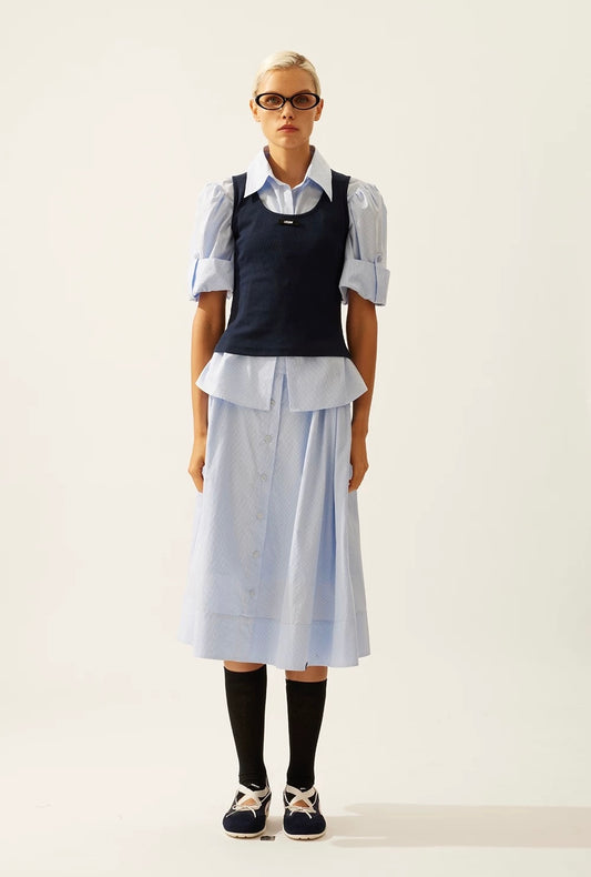 Preppy-style Knitted Vest Short-sleeve Shirt