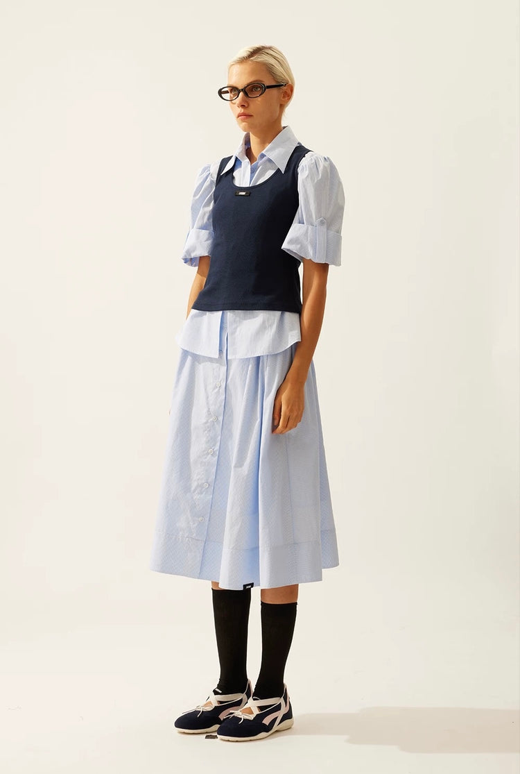 Preppy-style Knitted Vest Short-sleeve Shirt