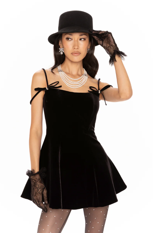 Chantal Bow Velvet Mini Dress