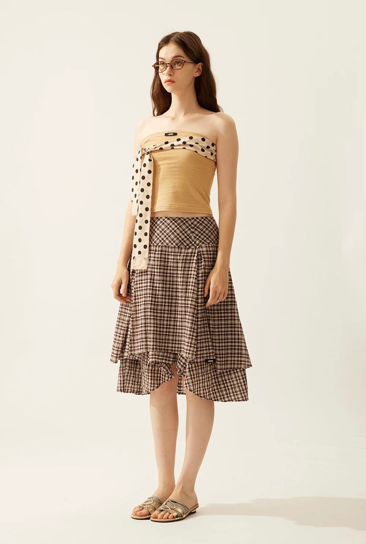 Polka Dot Lace-Up Knit Tube Top