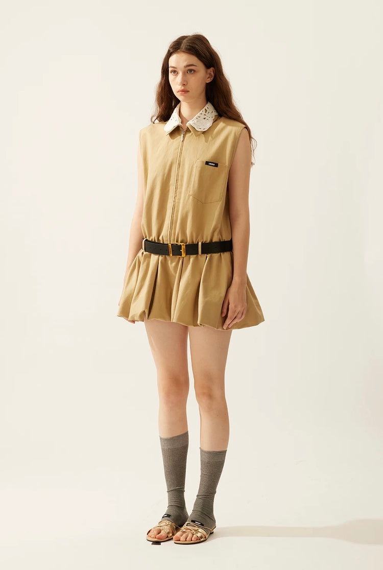 Lace-Collar Preppy Shirt Dress