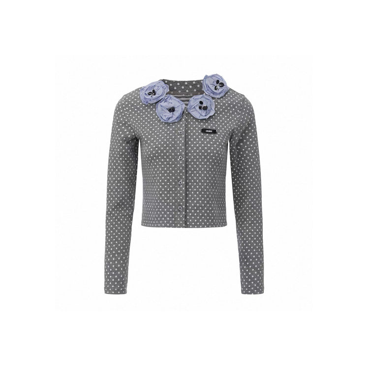 Polka Dot Sequin Flowers Cardigan