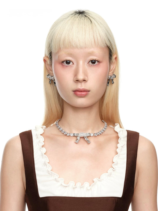 YVMIN X SHUSHUTONG Tin Foil Bow Gemstone Necklace