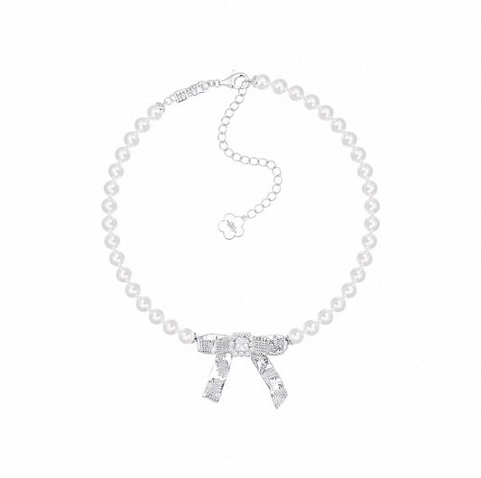 YVMIN X SHUSHUTONG Tin Foil Bow Pearl Necklace