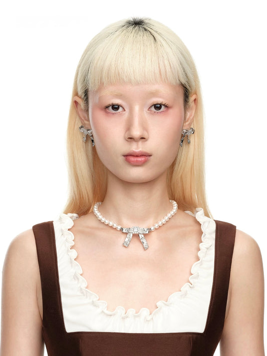 YVMIN X SHUSHUTONG Tin Foil Bow Pearl Necklace