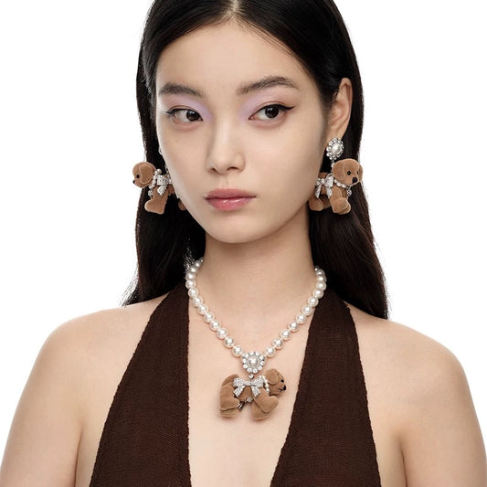 Pave Bowknot Puppy Doll Necklace