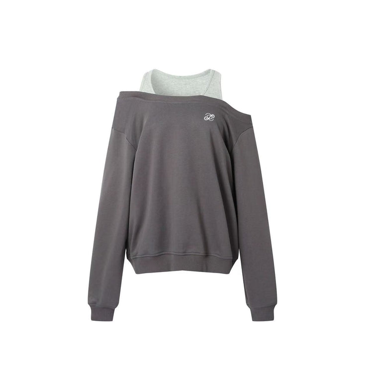 Tank-Style Patchwork Off-Shoulder Sweatshirt