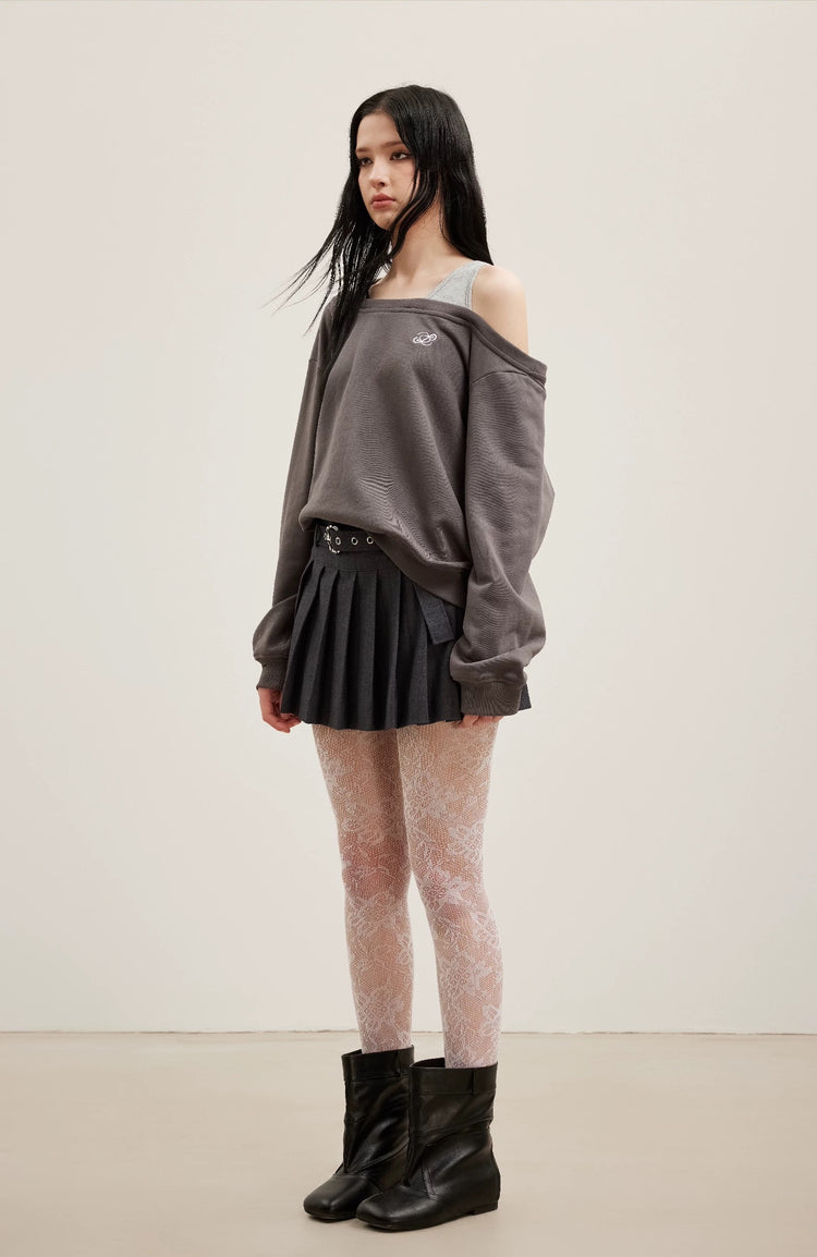Tank-Style Patchwork Off-Shoulder Sweatshirt