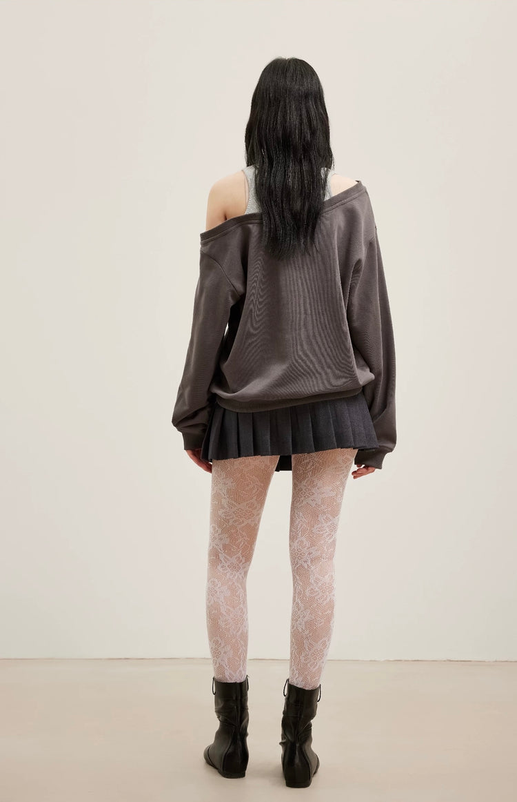 Tank-Style Patchwork Off-Shoulder Sweatshirt
