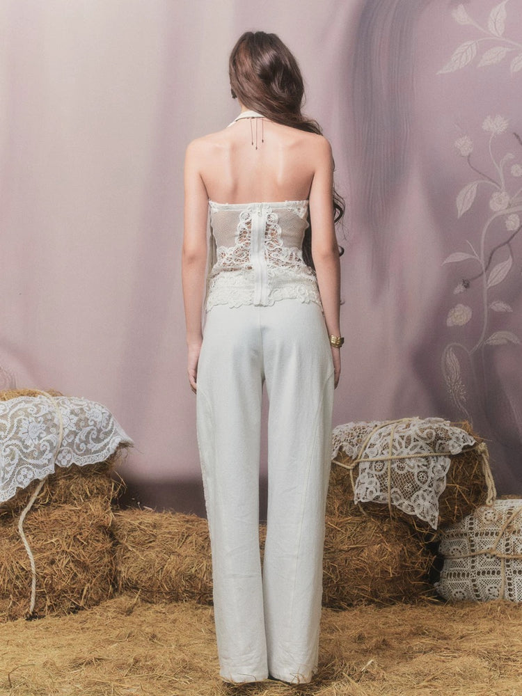 Embroidered Side-Detail Wide-Leg Pants