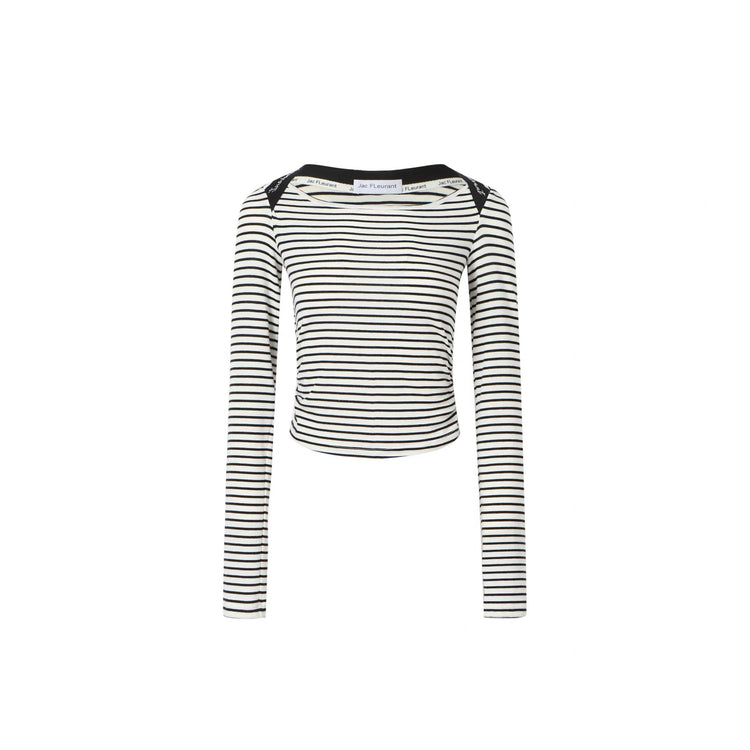 Black and White Striped Rhinestone Ruched Top
