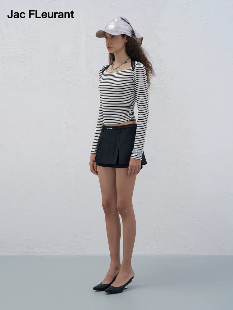 Black and White Striped Rhinestone Ruched Top