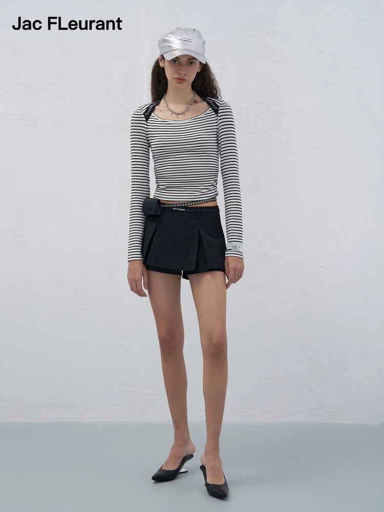 Black and White Striped Rhinestone Ruched Top