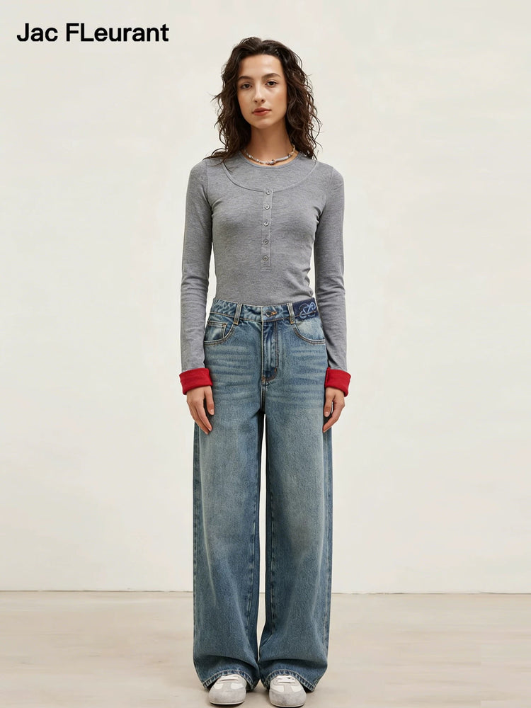 Faux Two-Piece Red Turn-Down Hem Top