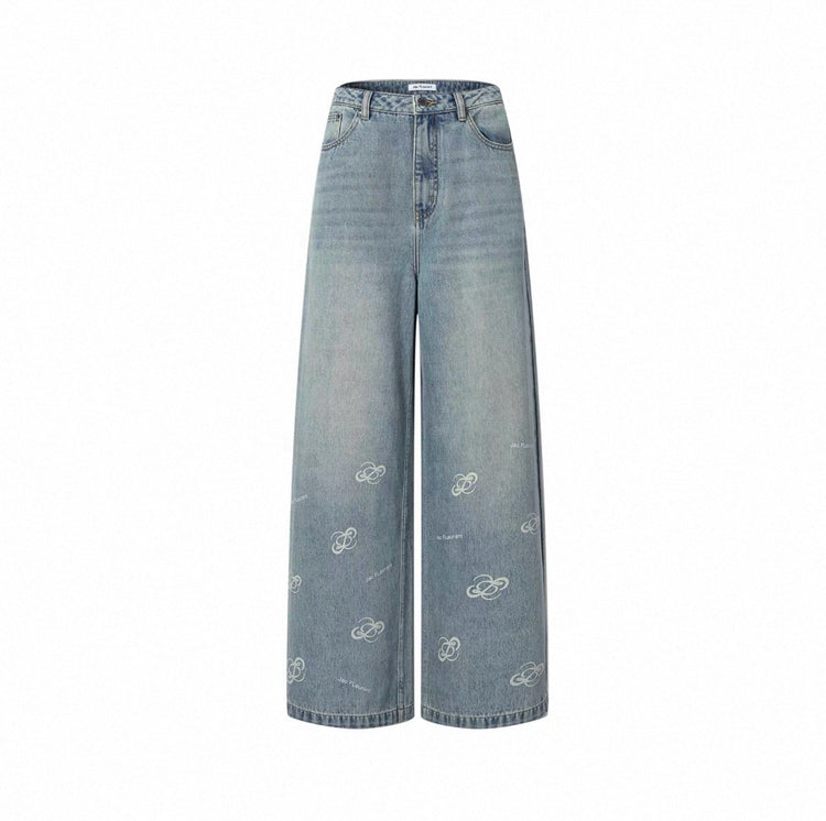 Logo Print Hem Wide-Leg Jeans