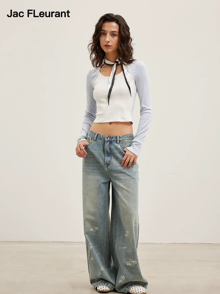 Logo Print Hem Wide-Leg Jeans