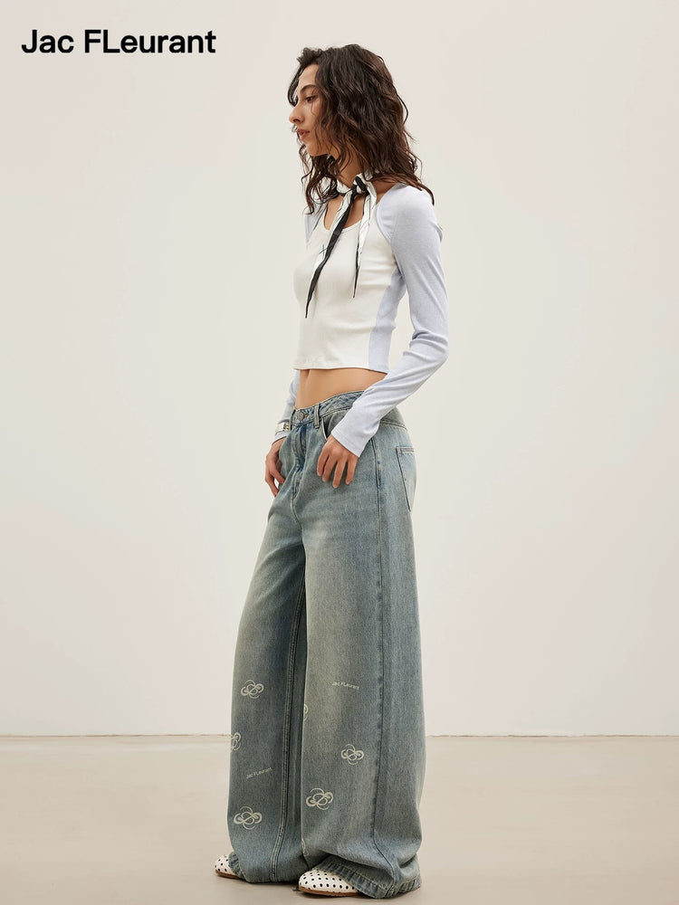 Logo Print Hem Wide-Leg Jeans