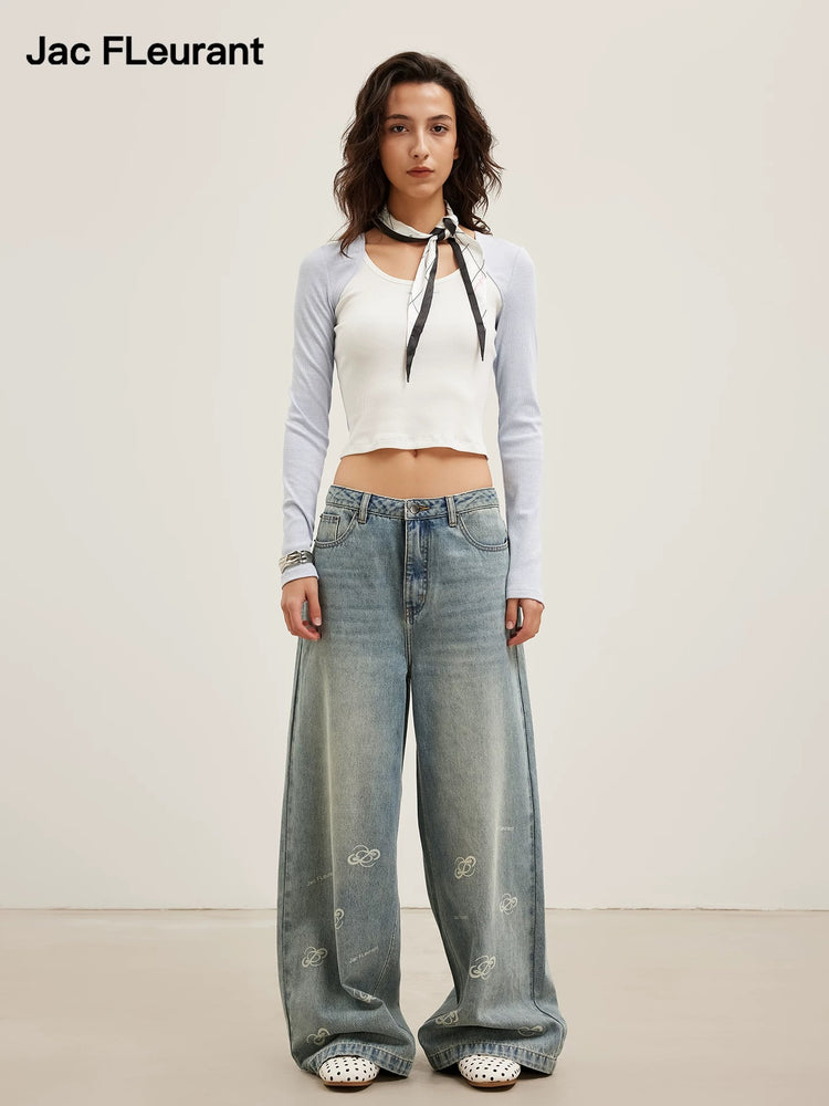 Logo Print Hem Wide-Leg Jeans