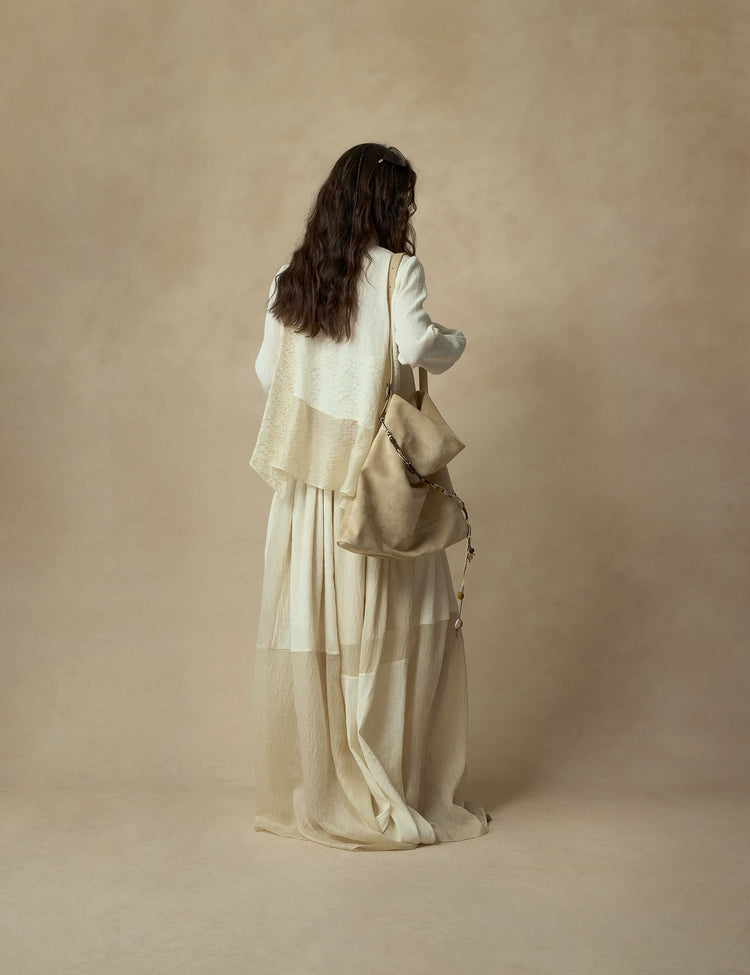 White Ribbon-Accented Paneled Shirt