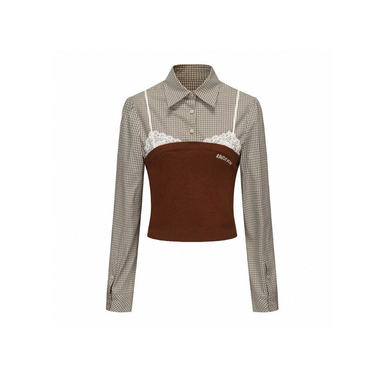 Knit and Woven Panel Lace Shirt