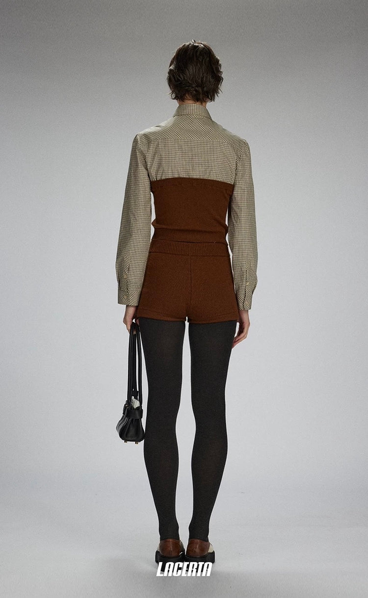 Knit and Woven Panel Lace Shirt