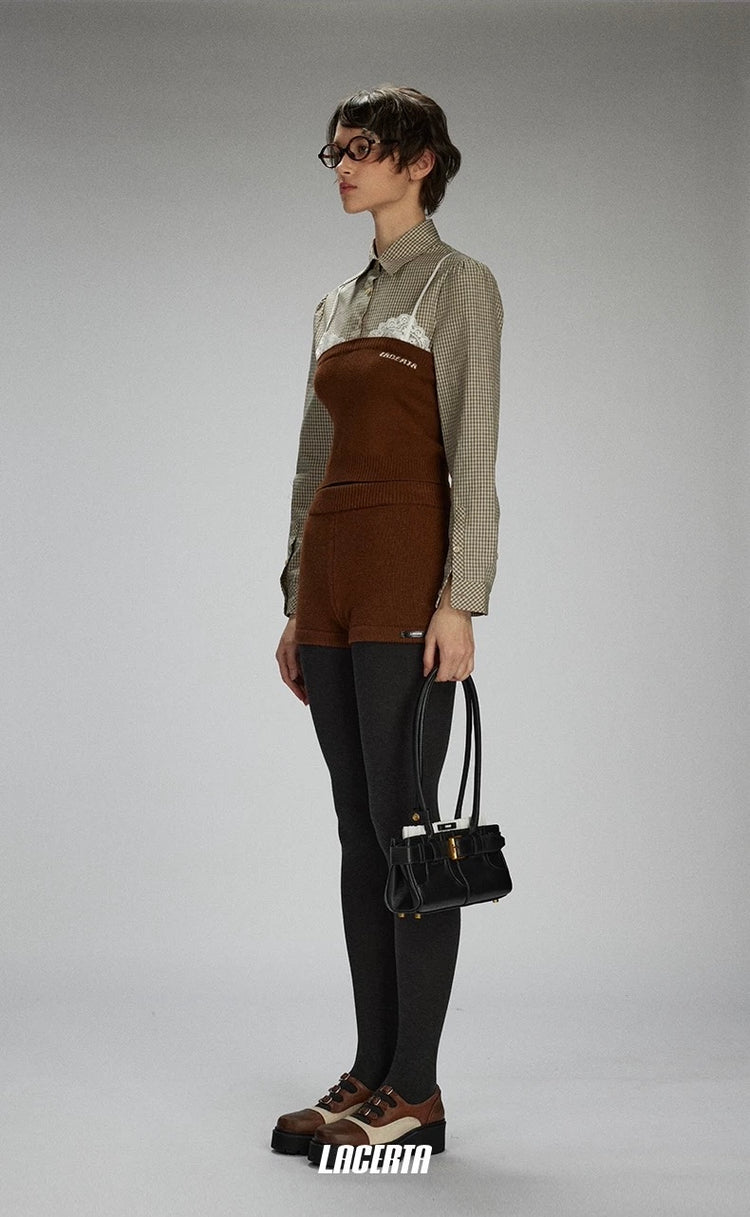 Knit and Woven Panel Lace Shirt
