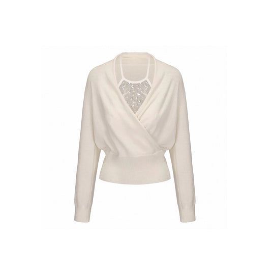 Batwing Sleeve Sequin Halter Two-piece Sweater