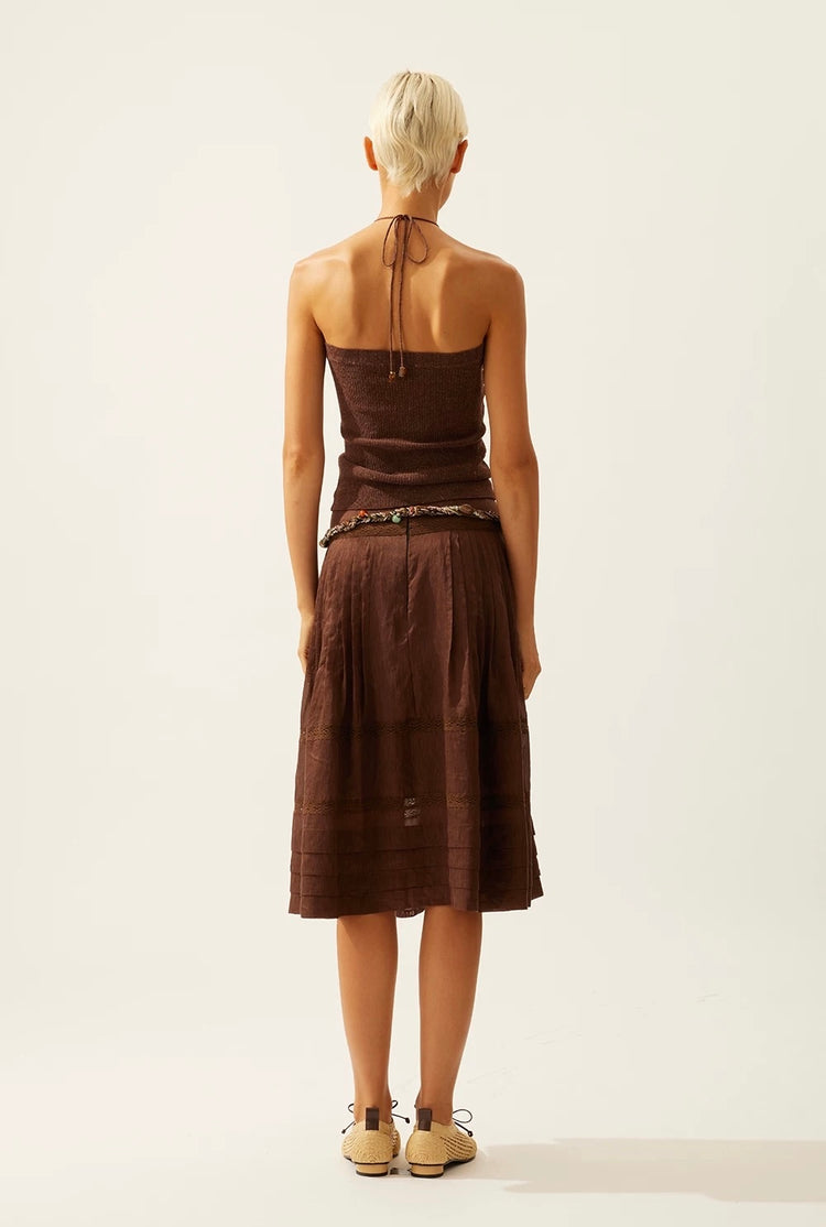 Linen Beaded Tie Halter Bandeau Top