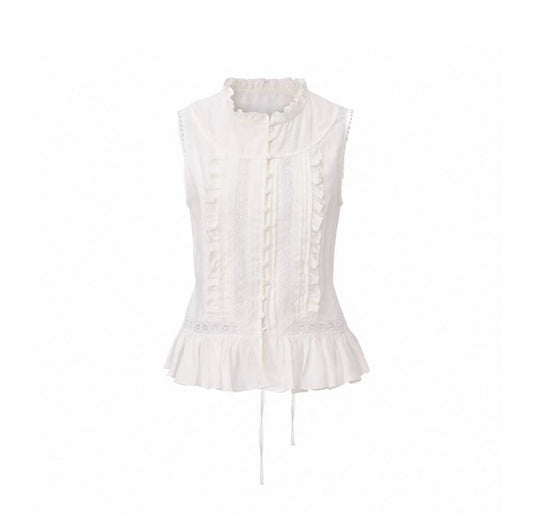Jacquard Lace Pintuck Ruffle Shirt