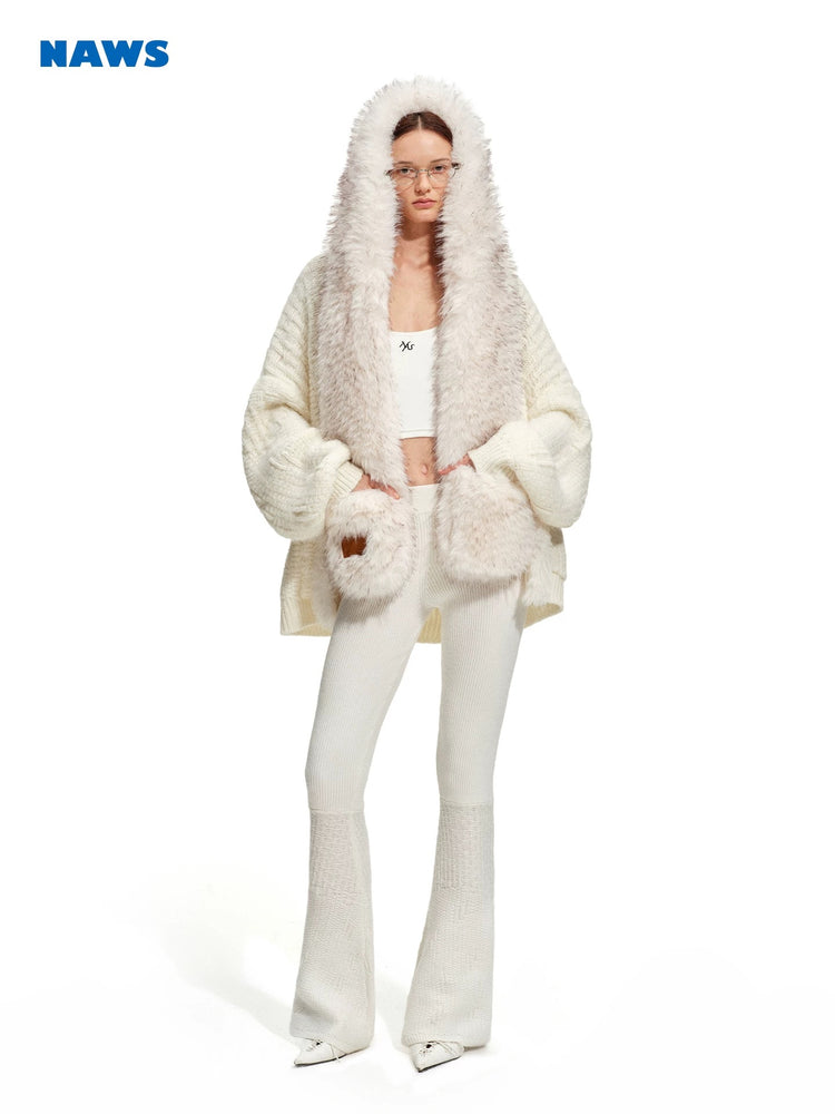 Polar - Fur Collar Knit Cardigan