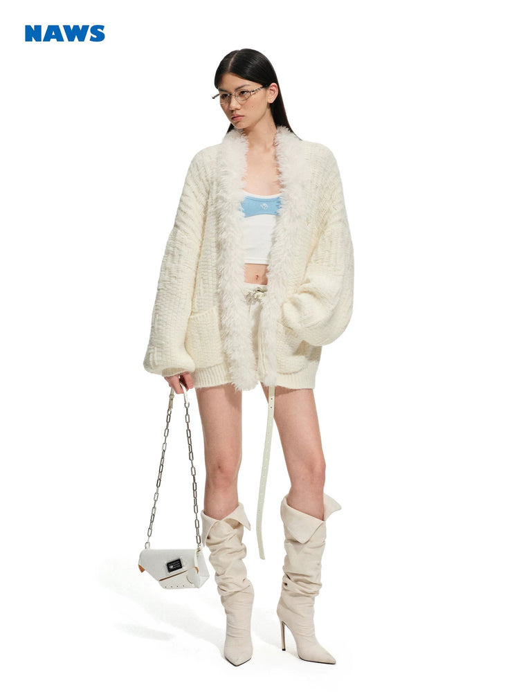Polar - Fur Collar Knit Cardigan