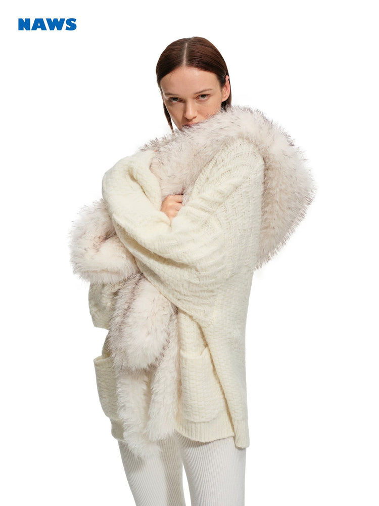 Polar - Fur Collar Knit Cardigan