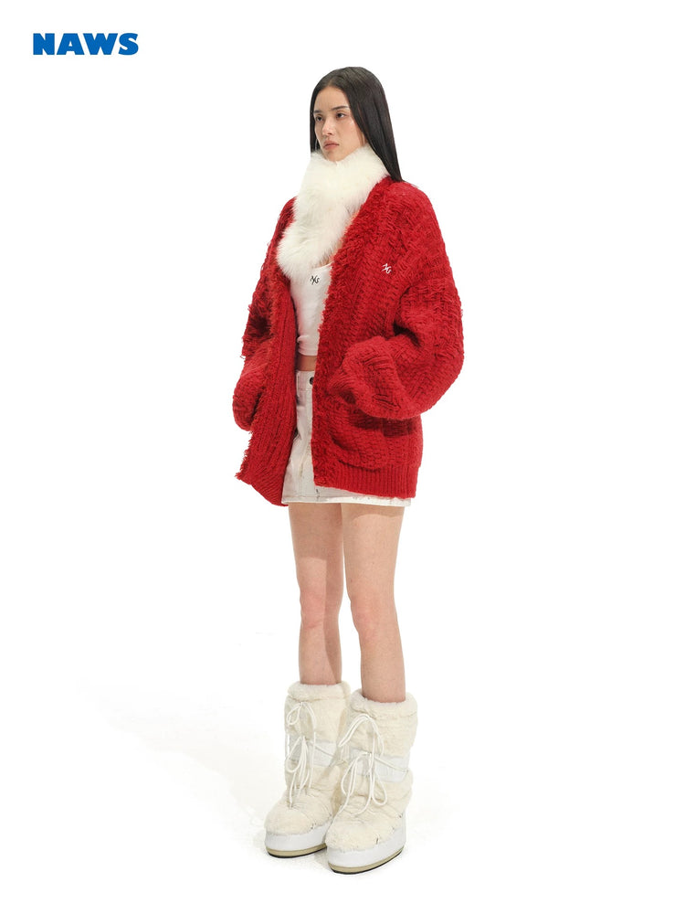 Polar - Fur Collar Knit Cardigan
